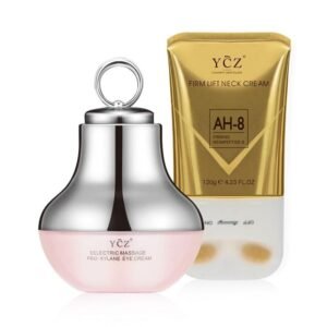 YCZ Set Reafirmante para la Piel:Cuidado de Ojos y Cuello, Crema de Ojos con Masaje Eléctrico(LED Luz Roja) + Crema para el Cuello, Reafirmante y Lifting,Hidratación Intensiva, atenúa ojeras y arrugas del cuello,50g + 120g